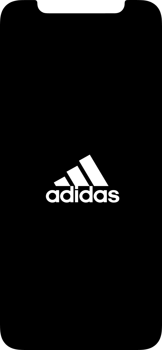 Loading screen of the Adidas app with the three stripes logo in the center.