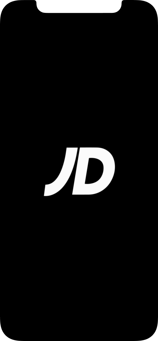 Loading screen of the JD app displaying the JD logo in the middle.