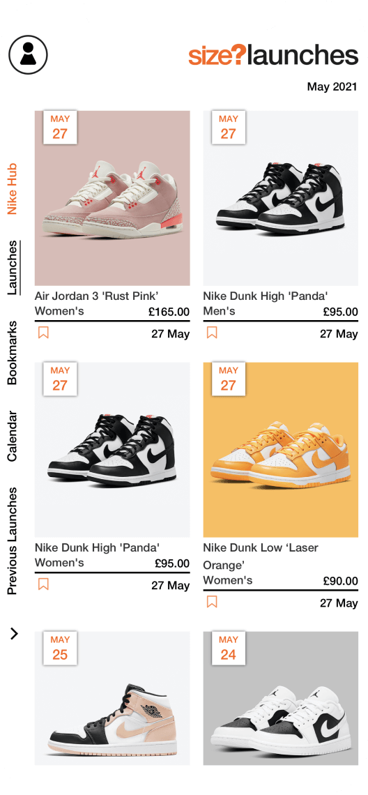 Launches screen of the Size? Launches app where sneaker raffles take place.