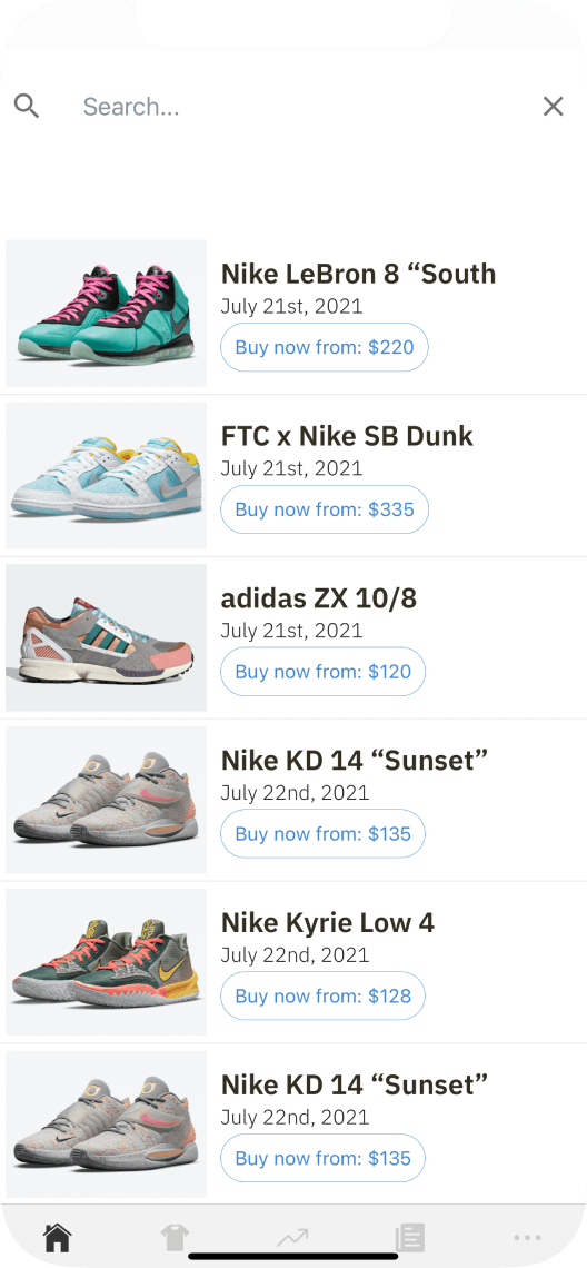 Home screen of the SoleInsider app lining up upcoming sneaker release dates.