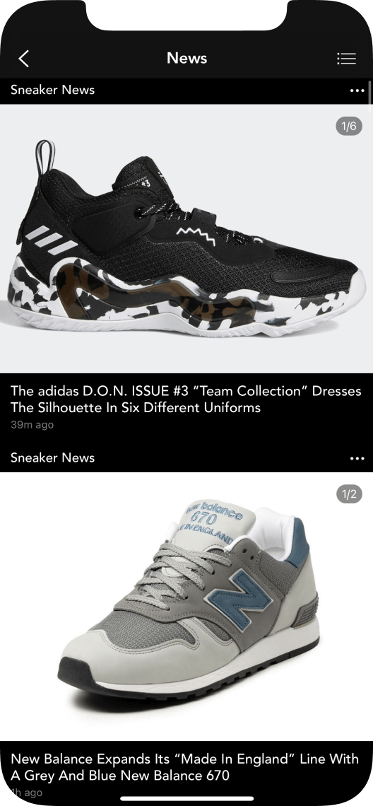 News section of the Unlaced app where users can learn more about both upcoming and past sneaker launches.